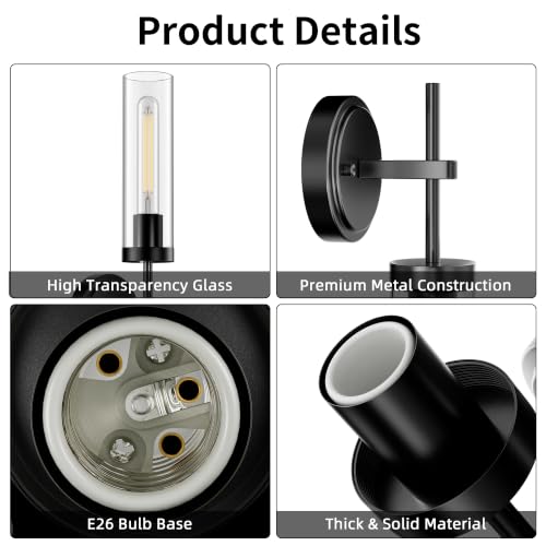 Image of BUTHY Black Sconces Set of 2, Hardwired Bathroom Light Fixtures