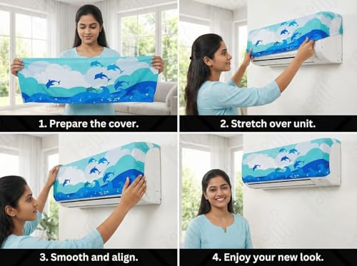 Image of Split AC Cover 1 ton, 1.5 ton to 2 Ton |Designer Digital Print Indoor AC Dust Cover | Stretchable Lycra Fabric | 38x12x9 Inch | Washable Polyester AC Indoor Unit Cover | Dust Dirt Resistant