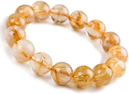 Natural Gold Titanium Rutilated Quartz Crystal Gemstone Beads Stretch Bracelet image 4