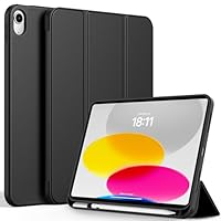 CACOE Hülle für iPad 11. Generation (A16) 2025, iPad 10. Generation 2022 mit Stifthalter, Dünn Ständer Schutzhülle Flexible TPU Rückseite mit Auto Schlafen/Wachen - Schwarz
