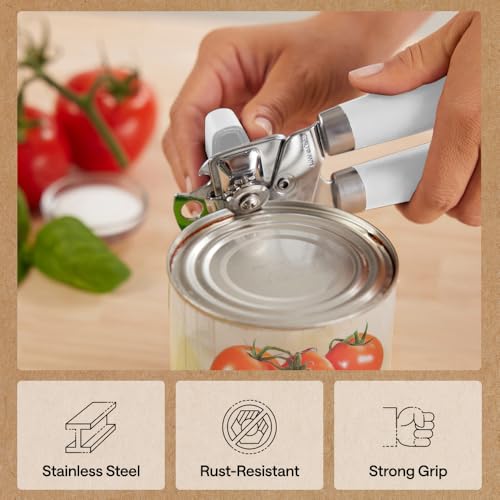 Image of GORILLA GRIP Upgraded Model Stainless Steel Manual Can Opener, White | US Designed, Oversized Handheld Turn Knob, Comfortable Handle for Easy Turning, Multifunctional Kitchen Tool, Open Bottles