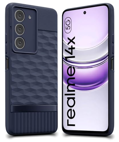 Image of WOW IMAGINE Back Cover for Realme 14x 5G | Realme Narzo 80x | P3x with Hexa Cube Design | Ultra Slim Soft Case | Velvet Fabric | Matte Silicone Flexible Mobile Case | Camera Protection - Blue