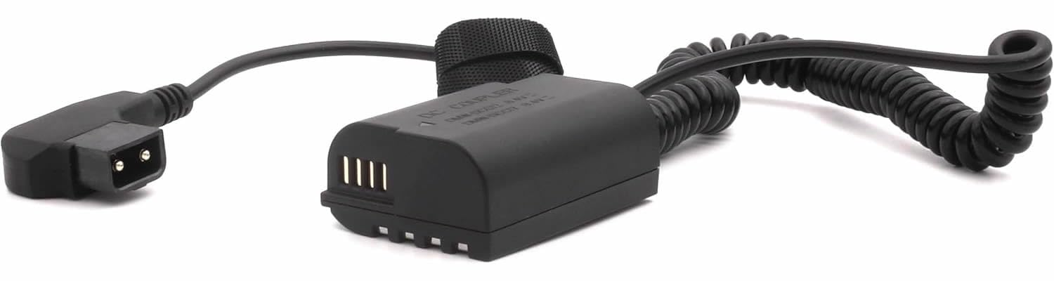 PATONA D-TAP Akku-Dummy-Adapter – Ersatz für Panasonic DMW-DCC12 / DMW-DCC17 Koppler – versorgt Lumix DC-S9 S5 S5II S5IIX, G9, GH5 GH5II GH5S, GH6 (DMW-BLK22) über V-Mount/Gold-Mount – 40cm Federkabel