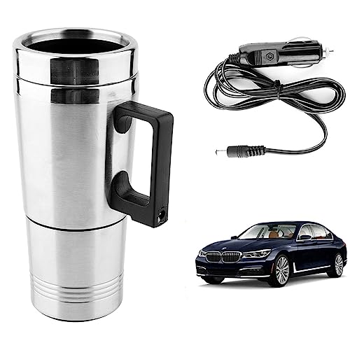 Image of Oshotto 12V Stainless Steel Car Heating Kettle /Mug, Travel Friendly electric Tea /Coffee maker Compatible with BMW 7 Series (300ml) - Silver