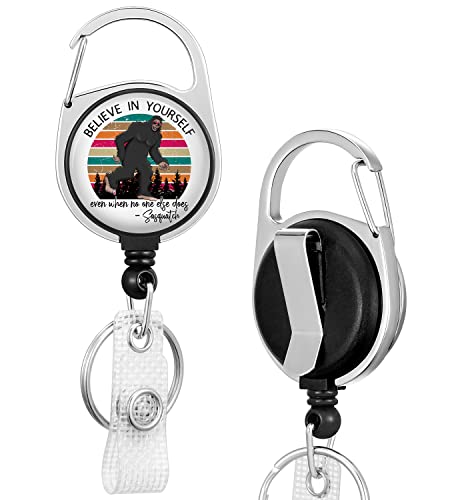 Badge Reels Holder Retractable Keychain Heavy Duty with ID Clip for Key Card Name Tag Funny Retro Gorilla with Rainbow Work Office Key Retractor Leash Black Metal Carabiner Belt Clip ZJK542