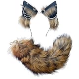 Cat Fox Wolf Ears and Tail Set for Adults- Plush Cosplay Clips Headband and Tail for Halloween, Costume Accessories,Animal Fluffy Gothic Punk Party BLBW Sword BW