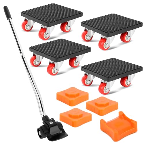 9-Teiliges Möbel Transportroller Set, Schwerlast Möbelheber mit 630mm Verlängerungsstange, 4 Möbelrollen, 4 Höhenversteller, 400kg Tragfähigkeit, 360° drehbarer Möbeltransport & Umzugshelfer 9-Teiliges Möbel Transportroller Set, Schwerlast Möbelheber mit 630mm Verlängerungsstange, 4 Möbelrollen, 4 Höhenversteller, 400kg Tragfähigkeit, 360° drehbarer Möbeltransport & Umzugshelfer