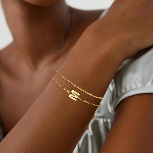 Gold Initial Bracelets for Woemn Girls - 18K Gold Plated Layered Initial Letter Bracelets Teen Girls Gifts for 5 6 7 8 9 10 Year Old Girl Birthday Gifts Gold Bracelet for Women4