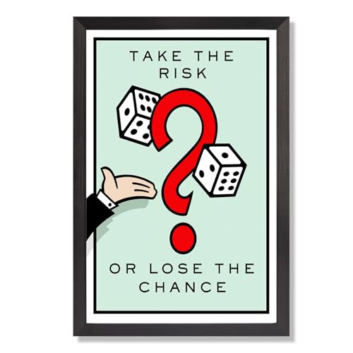 Take The Risk Or Lose The Chance Canvas Wall Art Inspirational Quote Poster Game Room Wall Decor Funny Dice Question Mark Prints Painting For Bedroom Apartment 12x16in black Framed