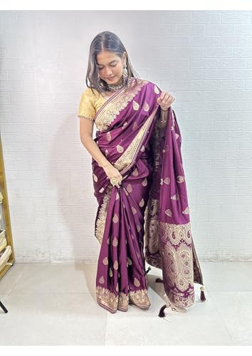 Image of Women's Banarasi Silk Georgette Saree Featuring Silver Sequin And Mirror Work
