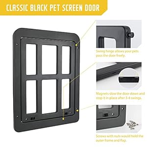   Enjoying-Pet-Dog-Door-for-Screen-Door-Doggy-Door-for-Sliding-Porch-Door-Screen-Door-with-Doggie-Door-Built-in-Big-Cat-Screen-Door-Magnetic-Swing-Flap-Lockable-Black