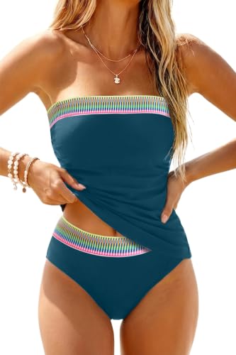 Image of Daci Women Strapless Tankini Tummy Control 2 Piece Bandeau Swimsuit
