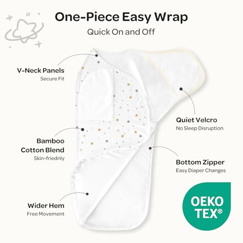 Image of Momcozy Swaddles for Newborns, Quiet Fastener Swaddle Suitable for Infant 0-3 Months, New-Parent-Friendly Sleep Sack, Reduce Startle Reflex, Newborn Boys Girls Registry Essentials, 2-Pack, Wonder