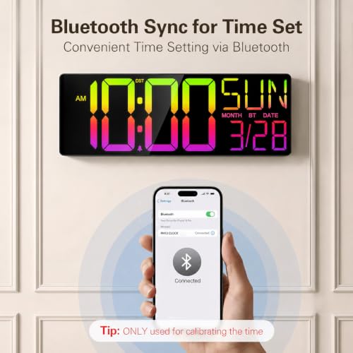 Image of JALL 18 inch Large Digital Wall Clock with Big Numbers for Classroom, 12 RGB Wall Clock with Date and Temp for Teachers Seniors, Digital Clock for Living Room, Black