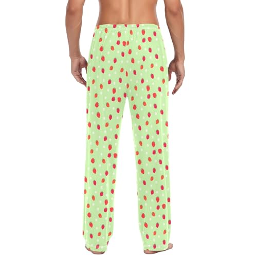 Mens Cotton Pajama Pants Sleep Lounge Pj Bottoms Sleepwear with Pockets Drawstring S Red Strawberry Flower3