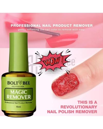 Image of Bolt Bee Magic Gel Polish Remover for Easy Soak-Off in 1-2 Minutes | Quick Tool for Acrylic, Gel & UV Nail Extensions | Nail Care Accessory for Women - 15 ML