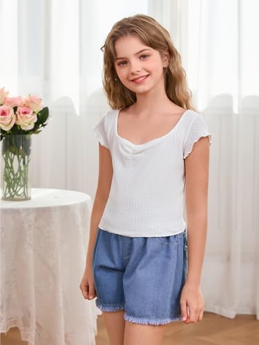 SOLY HUX Girl's Short Sleeve Sweetheart Neck T Shirts Waffle Knit Fitted Summer Tee Tops4