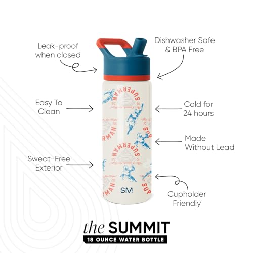 Image of Simple Modern Kids Summit Water Bottle with Straw Lid | DC Comics Superman 18oz Stainless Steel Cup Insulated Tumbler for Boys, Girls, School | Stand for Hope