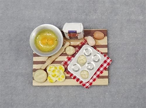 Miniatura 4 de Juego de cocina en miniatura para casa de muñecas, accesorios a escala 112, con mini alimentos, huevos, leche, pan, modelo, escena de juego de