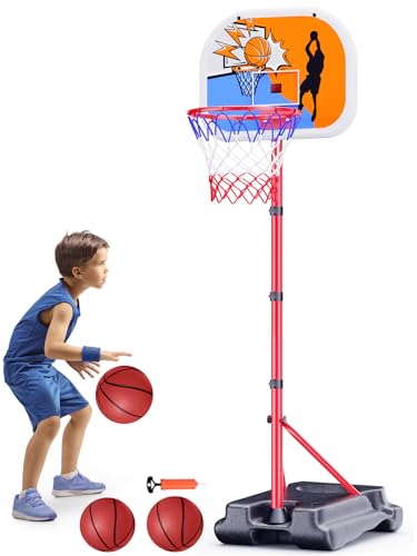 Kids Basketball Hoop with Electronic Scoreboard, Adjustable Height 3.4ft-5.9ft Basketball Hoop,Mini Basketball Hoop with 2 Balls for Indoor Outdoor Backyard, Basketball Toys for Boys Girls Aged 3-12