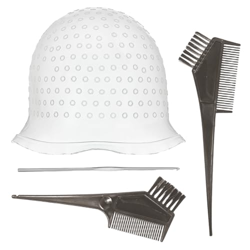 ZENQARI 1 Set Gorro de Tinte Highlight Mechas de Cabello Gorro de Mechas de Silicona Set con Cepillo y Aguja Perfecto para Mujeres y Niñas Tinte de Cabello