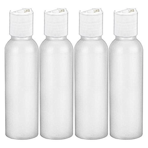 MoYo Natural Labs 2 oz Travel Bottles, TSA Approved Empty Travel Containers with Disc Caps, BPA Free HDPE Plastic Squeezable Toiletry/Cosmetic Bottle (Pack of 4, HDPE Translucent White)