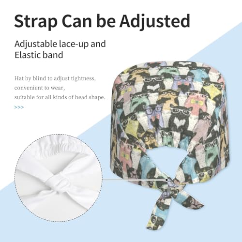 Image of Working Cap Scrub Cap with Sweatband Adjustable Unisex Women Tie Back Hat Nurse Surgical Caps