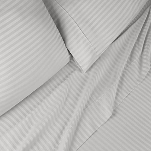 Superior Egyptian Cotton 400 Thread Count Bed Sheet Set, Striped Sateen Weave, Soft Bedding Essentials, 1 Deep Pocket Elastic Fitted Sheet, 1 Flat Sheet, 2 Pillowcases, Full, Platinum #TOP3