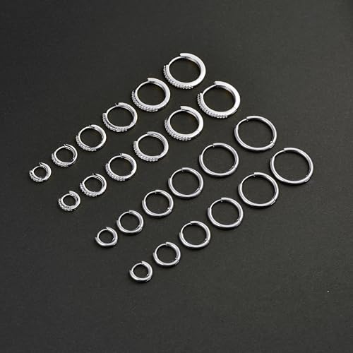Tornito 12 Pairs Surgical Stainless Steel Huggie Hoop Earrings Gold Silver Small Hoops Cubic Zirconia Earrings 6mm 8mm 10mm 12mm 14mm 16mm Cartilage Helix Tragus Lobes Hinged Piercings for Women Men3