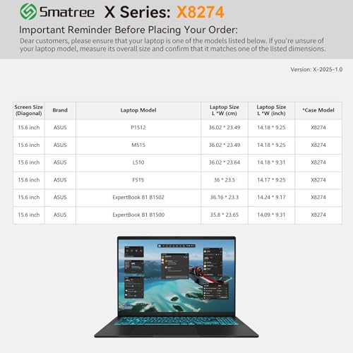 Image of Smatree Hard EVA Protective Sleeve Compatible for 15.6 inch ASUS ExpertBook B1 B1502 /B1500, for 15.6 inch ASUS P1512 /M515 /L510 /F515 Laptop Sleeve, White (X8274W)