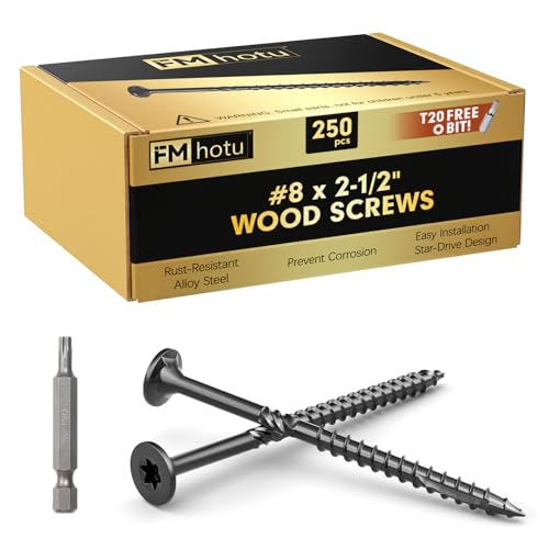 Image of #8 x 2-1 /2 inch Deck Screws, 250Pcs Star Drive Wood Screws, Rust Resistant Timber Screws for Timber /Log /Landscaping Wood, T20 Star Bit Included, Black