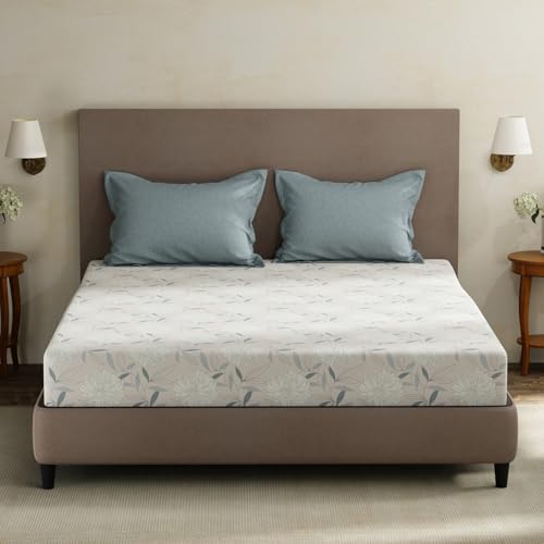 Image of Layers 100% Cotton King Size Bedsheet Set | Grey Floral Print | 120 TC Forever Collection | Soft & Breathable | Washable Bedsheet with 2 Pillow Covers | All Season