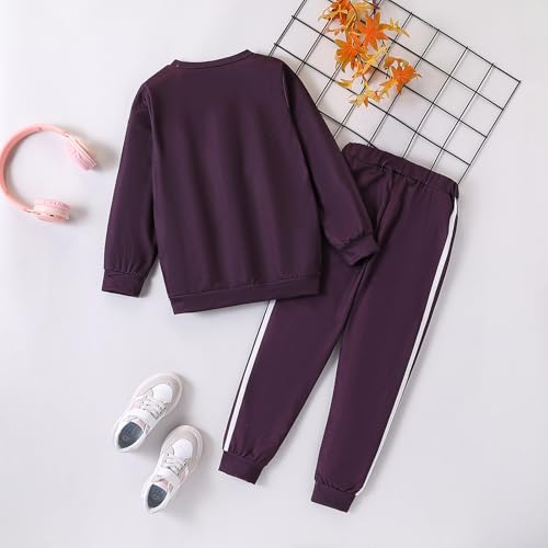 Image of Tween Girl's Letter Print Top + Jogger Pants 2 Piece Outfit Set Kids Clothing, Sizes 6-14 Years