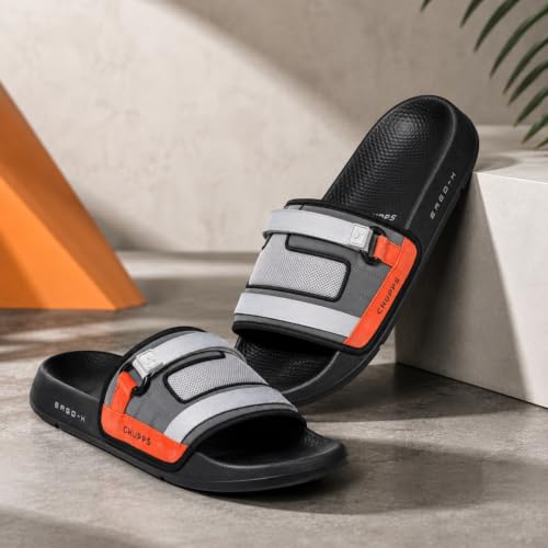 Image of CHUPPS Element Grey & Black Drift Orthopedic Slippers | Soft Footpharma Footbed | Breathable Ventilation Holes | Lightweight Flip Flops | Anti-Skid Chappals for Everyday For Mens