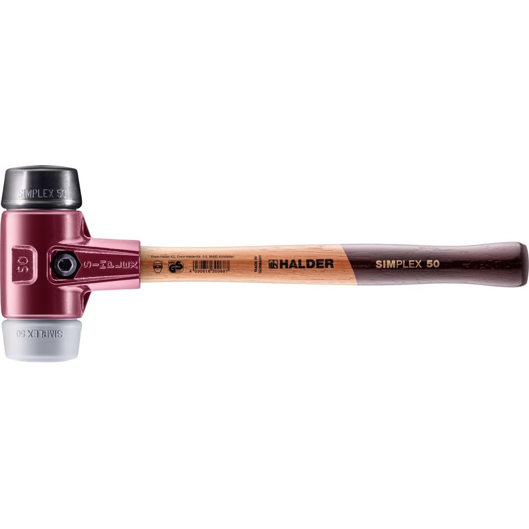 Maillet SIMPLEX, TPE moyen/caoutchouc chargé; avec boîtier en fonte malléable et manche en bois | D=50 mm | 3023.050