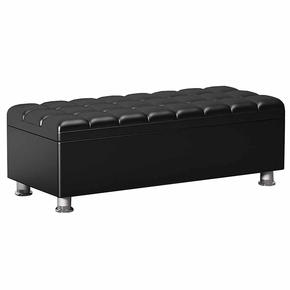 Pouf de rangement en similicuir avec plateau relevable pour optimiser le mobilier du salon