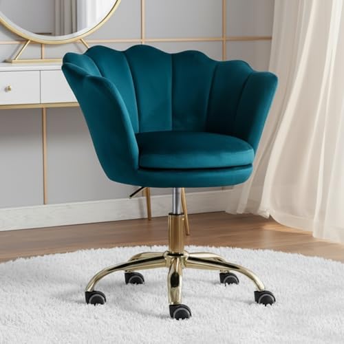 chairus Chaise de Bureau Moderne Chaise Bureau Coiffeuse avec Pied PIvotant, Fauteuil avec Coussin épais pour Chambre/Bureau (Bleu Sarcelle)