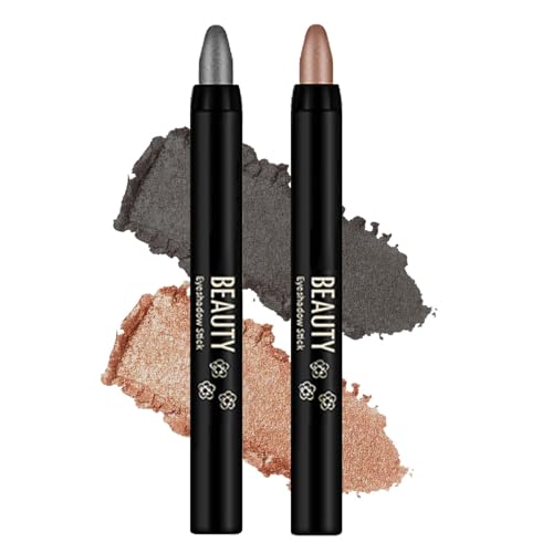 Glitzer Lidschatten Stift, 2 Faben Creme Lidschattenstift, Perlglanz Crayon Eyeshadow Pencil, Wasserfester, 2024 Neuestes Schimmer Makeup Pen, Sie Glitzerndes Augen Make Up (03 Schwarz +05 Braun)