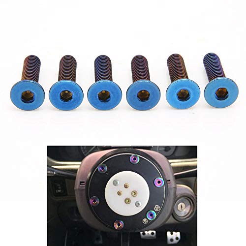 Kyostar KD8310 6 Pcs Stainless Steering Wheel Screw Bolts M5×0.8 (Length 15Mm) Burnt Titanium Blue Steering Wheel Bolts Screw thumb #1