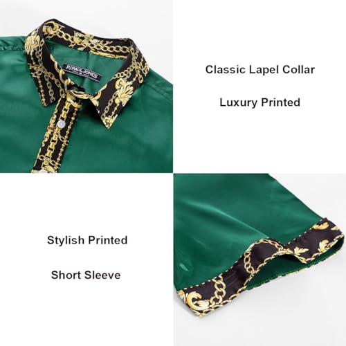 Pj Paul Jones Mens Hawaiian Shirt Stretch Satin Silk Shirts Casual Button Down Beach Shirts Dark Green M thumb #5