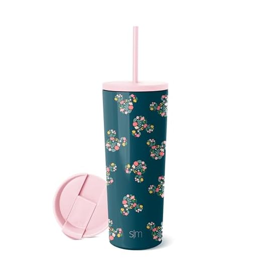Simple Modern Disney Insulated Tumbler Cup with Flip Lid and Straw Lid | Gifts for Women Men Reusable Stainless Steel Water Bottle Travel Mug | Classic Collection | 24oz Mickey Mouse Floral Riptide