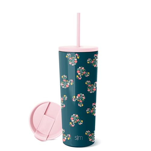 Product Image of the Simple Modern Disney Character Insulated Water Bottle Tumbler with Straw Lid -Stainless Steel Reusable Wide Mouth Travel Cup 24oz Tumbler Mickey Mouse Floral Riptide
