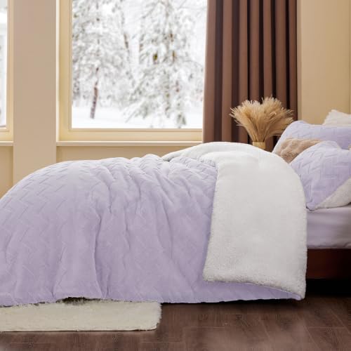 Image of BEDELITE Fluffy Sherpa King Comforter Set,Lavender | Super Soft & Warm Fleece Bedding, Luxury Fuzzy Comforter for Winter, Heavy Plush Bedding Set,2 Pillowcases