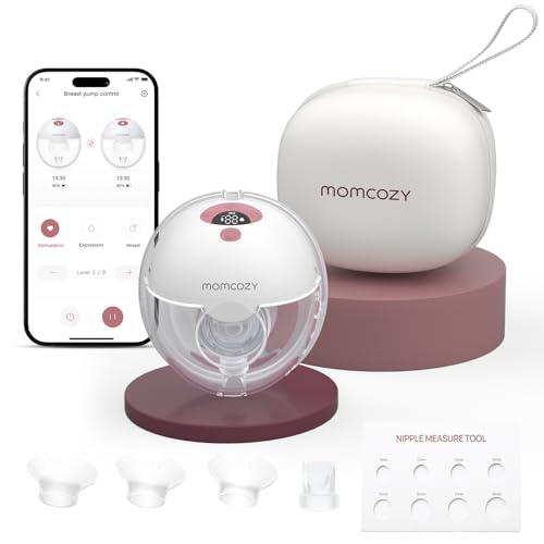 Momcozy M5 Smart APP Controlled Wearable Breast Pump, 1-Pack Cozy Red | Hands-Free and Wireless, 3 Modes 9 Suction Levels, BPA-Free, Portable Lightwei