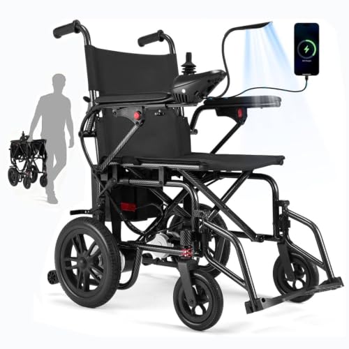 Image of Electric Wheelchairs for Adults，Lightweight Foldable Wheelchair 15 Miles Long Travel Range, 360 Joystick Control Motorized Wheelchair, Support 286 lbs with LED Light Power Wheelchair (Black Black)