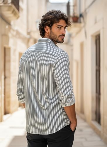Image of Lymio Men Shirt | Men's Striped Button Down Shirt - Slim Fit Casual & Resort Wear Shirts for Men | Premium & Trendy | Summer and Vacation Ready (Crazy-Full)