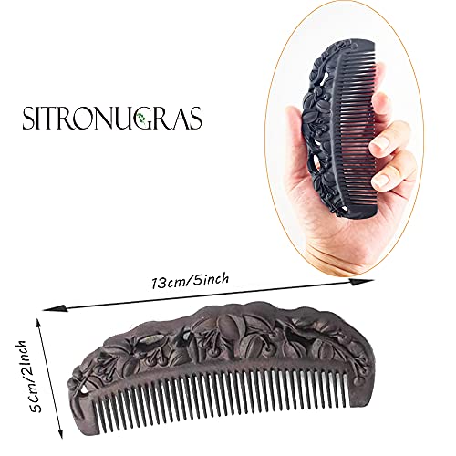Peine de madera de sándalo negro natural, fino y artesanal miniatura 5
