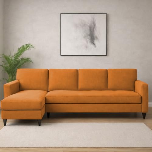 Image of Carlos LHS 4 Seater L Shape Sofa Set for Living Room & Home Office Furniture, Modern Durable Sectional Corner Sofa Couch, Premium Fabric Comfortable Seating with Strong Frame (Orange)