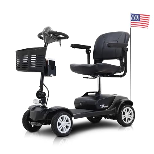 Deluxe Electric Mobility Scooters for Adults Seniors 400 lbs Weight Capacity?All Terrain Foldable Heavy Duty 4 Wheel Mobile Motorized Mobility Scooter?15 Miles Long Range?w/Headlamp?Basket (Black)
