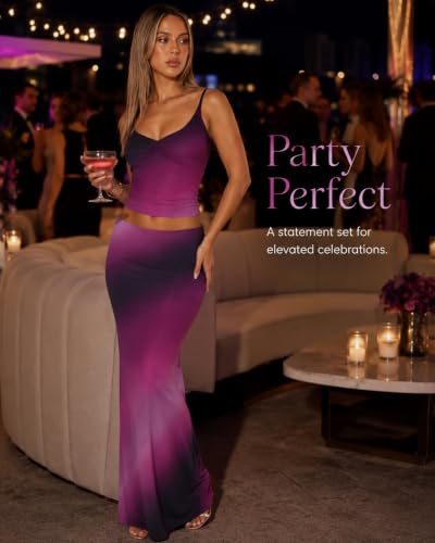 Image of Two Piece Skirt Set Women Maxi Long Skirt and Top Outfit